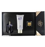 ALIEN by Thierry Mugler Gift Set for WOMEN: EAU DE PARFUM REFILLABLE SPRAY 1 OZ & GOLD WAX .07 OZ & BODY LOTION 3.4 OZ