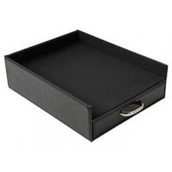 Crocodile /Fx Leather Letter Tray w /Drawer - BLACK