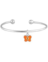 Kids Silver November Birthstone Butterfly Charm Torque Bangle For Girls