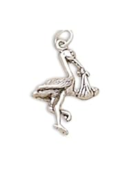 Sterling Silver Stork with Baby Charm