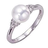 14k White Gold Akoya Cultured Pearl Diamond Ring