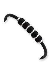 Sterling Silver Black Bead Black Rubber Bracelet QG1812-7"
