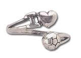 Solid Sterling Silver "I Love Soccer" Adjustable Ring