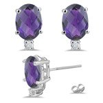 0.06 Ct Diamond & 7.98 Ct Amethyst Stud Earrings in 14K White Gold