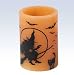 BATTERY OPERATED led HALLOWEEN decor 4" Pillar CANDLE orange black WITCH with SPOOKY SOUNDS