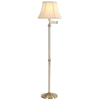 Antique Brass With White Shade Swing Arm Floor Lamp