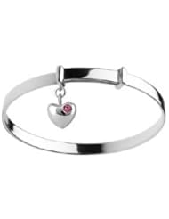 Kids Silver Adjustable October Birthstone Heart Charm Bangle Bracelet
