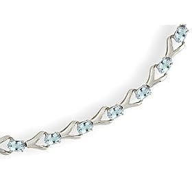 14K White Gold Genuine Oval Aquamarine Bracelet by Jewels For Me