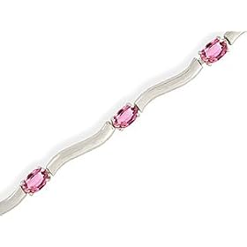 14K White Gold Genuine Oval Pink Tourmaline Bracelet by Jewels For Me
