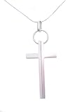 Sterling Silver Split Cross Necklace with 18 inch Snake Chain, Silver Brushed Finish
