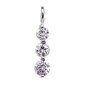 Sterling Silver 3 Stone Style Round White CZ Pendant - Past Present Future