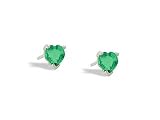 14K White Gold Genuine Heart Emerald Stud Earrings
