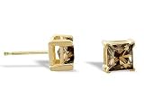 14K Yellow Gold Genuine Square Smoky Quartz Stud Earrings