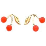 14K Yellow Gold Coral Cherry Stud Earrings Jewelry
