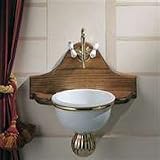 Herbeau 0210 Vieux Rouen Rince Doigts Round Bowl with Wooden Support and Azalee Waste   0210