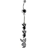 Black Playboy Triple Bunny Head Drop Belly Ring