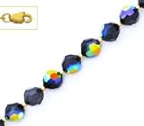 14k Yellow 6 mm Round Jet-Rainbow Crystal Necklace - Choice 16-inch