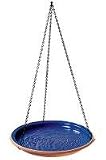 Blue Glazed Terracota Hanging Birdbath