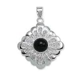 .925 Silver & Onyx Diamond-Shape Filigree Pendant