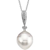 14k Wht Gold S. Sea Cult. Pearl Diamond 14mm Circle 1/4ct