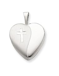 Genuine .925 Sterling Silver & Diamond 16mm D/C Cross Heart Locket. 100% Satisfaction Guaranteed.