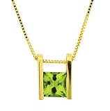 10K Yellow Gold Princess Cut Peridot Pendant with 18 Chain