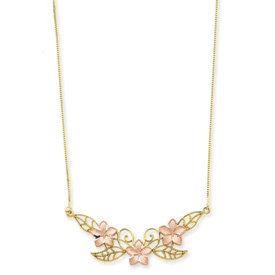 14K Two-tone Fancy Plumeria Necklace - 18 Inch - Spring Ring - JewelryWeb