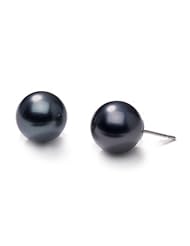 9mm natural color Black Tahitian south sea cultured pearl earring studs set in 14K yellow gold
