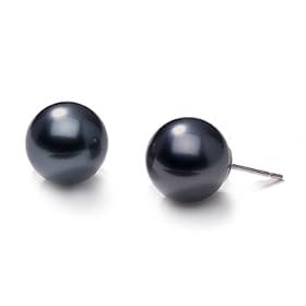 8mm natural color Black Tahitian south sea cultured pearl earring studs set in... by American Pearl
