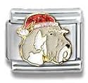 Clearly Charming Schnauzer with Santa Hat Dog Breed Canine Collection Italian Charm 18k Gold by Casa D'Oro