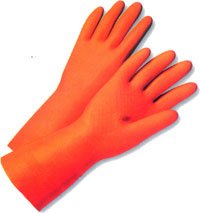 Orange Flock Lined Latex Glove (28 mil) (Sold by Dozen) Size Medium