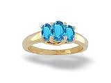 14K Yellow Gold Genuine Oval Blue Topaz 3-Stone Ring