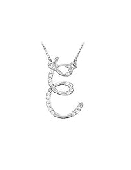 Diamond Letter E Script Initial Pendant 14K White Gold - 0.10 CT Diamonds