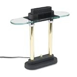 Catalina Lighting W7042 Halogen Desk Lamp with Glass Shade, 15 High, Brass Poles On Black Metal Base