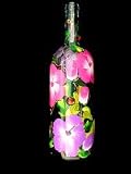 Hibiscus Design - Hand Painted - Wine Bottle with Hand Painted Stopper
