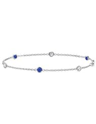 Sapphire Station Diamond By The Yard Bracelet in 14K White Gold 0.75 CT TGW