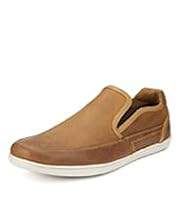 Blue Harbour Waxy Leather Slip-on Trainers with Stain Defence™