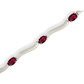 14K White Gold Oval Created Ruby Bracelet by Jewels For Me