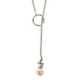 14k White Gold Wheat Chain Lariat with 6.0mm White Cultured Pearl Drop Necklace 20 14k White Gold Wheat Chain Lariat with 6.0mm White Cultured Pearl Drop Necklace 20
