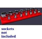 1/2 In Drive Shallow Socket Organizer w/ Magnetic Base 14 Hole - Standard Red