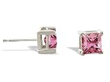14K White Gold Genuine Square Pink Tourmaline Stud Earrings