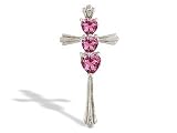 14K White Gold Genuine Heart Pink Tourmaline and Diamond Cross Pendant