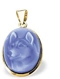 14K Yellow Gold Oval Agate Cameo Dog Pendant - 3/4" x 1/2"