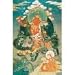 Manjushri is the embodiment of wisdom. His right arm is raised, brandishing the sword of knowledge that cuts through illusion. Thanka Print on acid free paper, 18"x25".