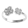 Sterling Silver Fashion Toe Ring - Heart Clover with Clear CZs - 2mm Band Width