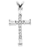 14K White Gold Diamond Cross Pendant - 20.50x12.25mm