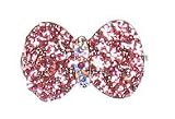 Pink Austrian Crystal Rounded Bow Hair Clip Barrette