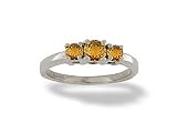 14K White Gold Genuine Round Citrine 3-Stone Ring
