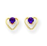14k 3mm Amethyst BirthStone Heart Earrings