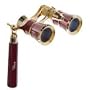 Adorama 3 x 25 Iolanta Opera Glass Binocular with Built-In Extendable Handle, Burgundy with Gold Trim